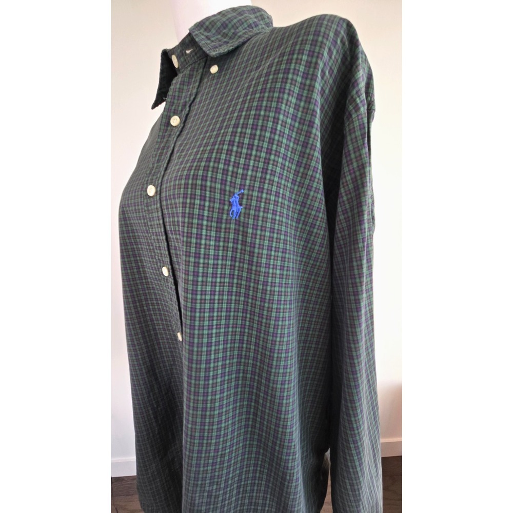Vintage Polo Ralph Lauren Green Checker Plaid Button Up Shirt M Sz L Y2K Preppy - Picture 5 of 16